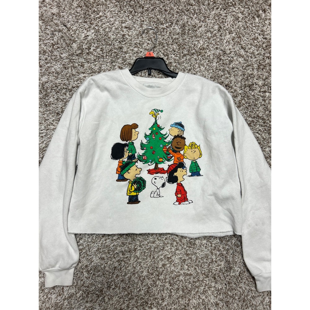 Peanuts Charlie Brown Christmas Graphic Cropped Sweatshirt White XL Holiday